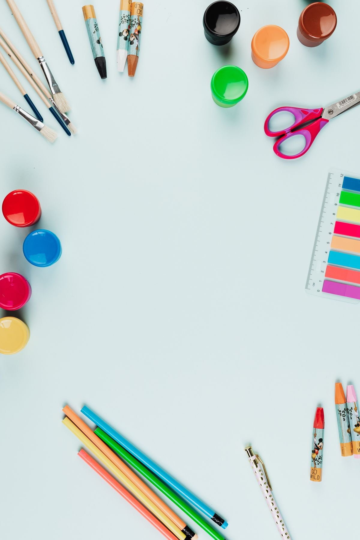 Flat lay of art and craft materials